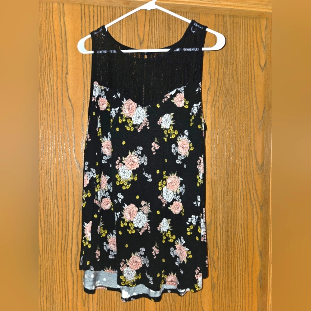 Floral Sleeveless Black Top